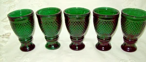 Green Glass Five Nip Glasses Small Padded Diamond - Picture 1 of 7
