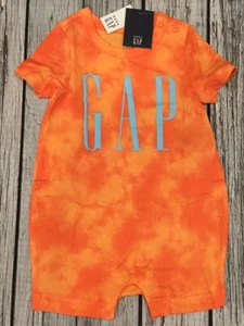 Baby Gap Boys 12-18 Months Orange Tie-Dye GAP Logo Shorts Romper. Nwt - Picture 1 of 6