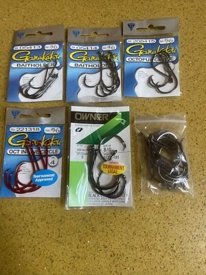 Various Sizes/3,4,5,8 - Fishing Hooks 6 Packs- Total 42 Hooks, New, See Photos - Image 1 of 4