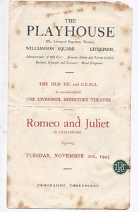 WWII , ROMEO AND JULIET, A PROGRAM, 2/11/43, OLD VIC & C.E.M.A, WITH AN AIR RAID - Picture 1 of 4