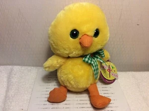 EASTER CHICK YELLOW PLUSH New w/tag #E1854 9" tall Soft Chick/GREEN BOW! - Picture 1 of 3