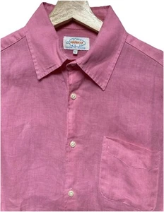 Soobaya Classic Linen Shirt Mens Large 48" Chest Washed Pink Short Sleeve - Picture 1 of 13