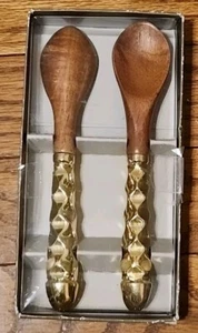 Pier One Appetizer Spoon Set Hors-d'Oeuvre Wood Metal New In Box - Picture 1 of 6