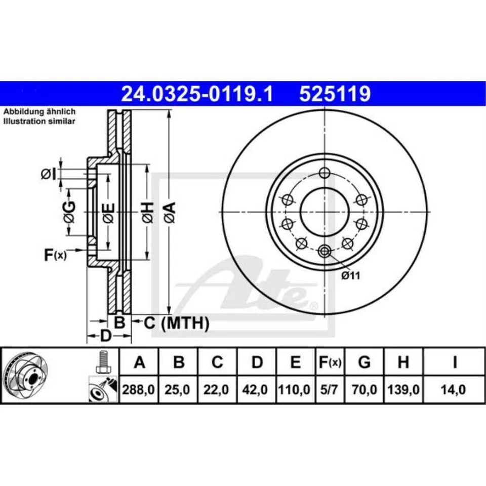 ATE 2X Disco De Freno Trasero 2880 Ventilado Para Opel Vectra B J96 31_ 38_ - Imagen 1 de 1