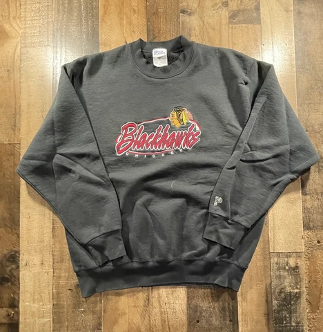 VINTAGE Chicago Blackhawks Sweatshirt Mens L Black Pro Player Crewneck NHL 90s Cover