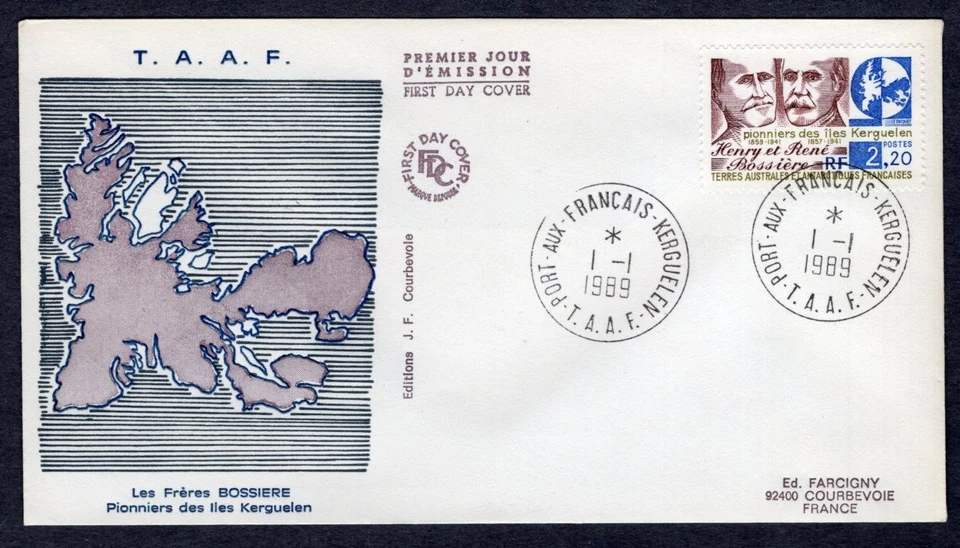 HENRI AND RENÉ BOSSIERE EXPLORERS 1989 FRENCH ANTARCTICA FSAT FDC - Image 1 of 1