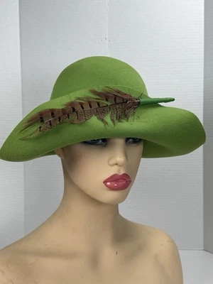 复古 50 年代 CARSON PIRIE SCOTT 绿色羊毛毛毡帽带羽毛 — 第 1/4 张图片