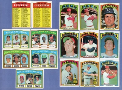 Lote de 16 tarjetas de béisbol 1972 Topps ~ estrellas, líderes, lista de verificación, novatos ~ medio/superior Foto 1 de 2