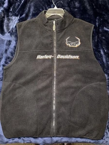 Vintage Harley Davidson Fleece Vest Men’s Size Large Black Full Zip USA Made - Picture 1 of 5