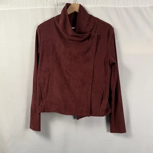 Lysse Womens S Faux Suede Drape Collar Moto Jacket Burgundy Asymmetrical Zip - Picture 1 of 10