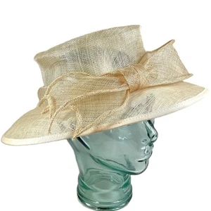 BHS Hut Natur Beige mit Metallic Schleife Detail Stroh Anlass Renntag - Bild 1 von 5