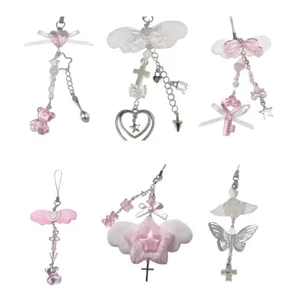 Pink Bowknot Phone Chain Bear Bowknot Sweet Keychain Bag Ornament - Photo 1 sur 11