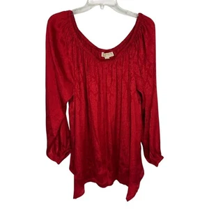 Michael Michael Kors NEW Crimson Red Blouse 2X Satin Off the Shoulder Snakeskin - Picture 1 of 8