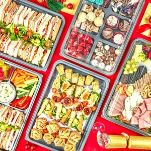 Große Grau Sandwich Catering Platte Party Tabletts mit Klar Deckel Essen Buffet Set - Bild 1 von 22