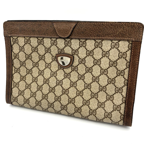 Borsa pochette vintage Gucci GG Supreme pelle PVC beige autentica 0041