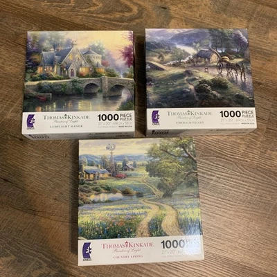 NEW Lot Of 3 Ceaco Thomas Kinkade 1000 Piece Puzzle Painter Of Light Emerald - Image 1 of 4