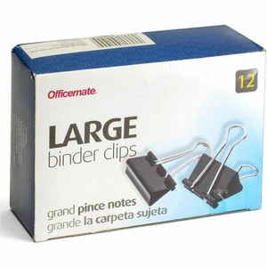 Officemate Binder Clips Large 2"Wide 1" Cap 12/BX Black/Silver 99100 - Picture 1 of 4