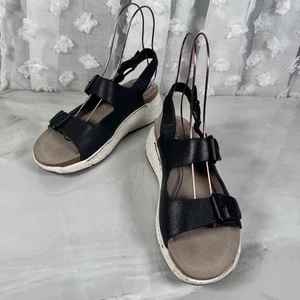 Bionica schwarze Leder Riemchen Slingback Sandalen Plateau Keilabsätze Komfort 11 M - Bild 1 von 12
