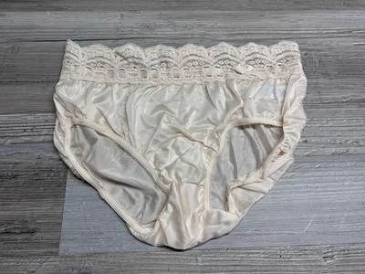 Bragas románticas vintage Olga rosa claro satinado encaje húmedo corte alto talla 5 #F Foto 1 de 4