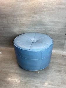 VTG Mid Century Modern Blue Green Vinyl Hassock Ottoman Footstool Side Table - Picture 1 of 16