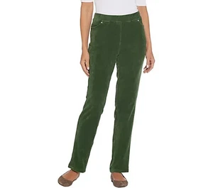 Quacker Factory Corduroy Straight Leg Pants w Pockets-Dk Olive-XL-NEW-A341781 - Picture 1 of 2