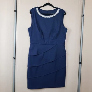Connected Apparel Cocktail Dress 16 Navy Pearl Beaded Neckline Sleeveless Sheath - Picture 1 of 13