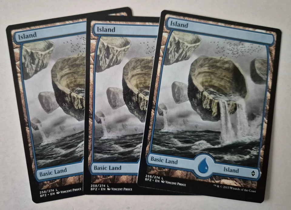 Magic The Gathering - MTG - Island - Battle for Zendikar - Full Art x 3 - NM - Image 1 of 1