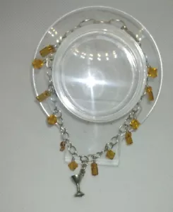 Sterling Silver Yellow Beads Bracelet With .5" Wine Glass Charm 7, 7.5, 8", 9.5g - Picture 1 of 8