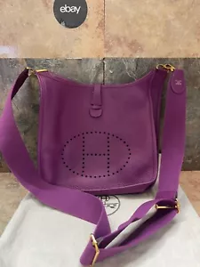 Auth Purple HERMES Evelyne3 PM Troyes Crossbody Shoulder Bag - Picture 1 of 22