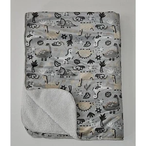 Chick Pea Gray Tan Dinosaur Fleece Baby Blanket Stegosaurus Triceratops T-Rex - Picture 1 of 5