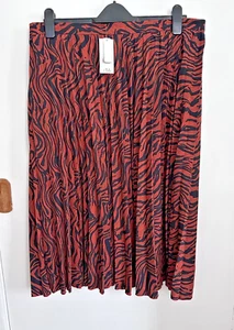 New George Size 20 Pleated Skirt Dark Orange Zebra Print Aline Elastic Waist (T) - Picture 1 of 9