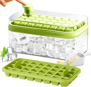 Ice Cube Tray with Lid and Bin, 2 Pack for Freezer, 64 Pcs Ice Cube Mold (Green) - Picture 1 of 12