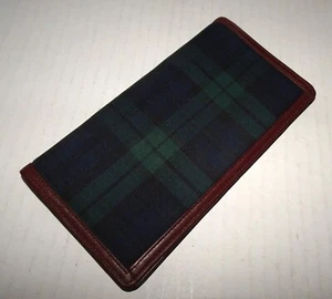 POLO RALPH LAUREN VTG Blackwatch Navy/Hunter Plaid Long Bifold Leather Wallet - Picture 1 of 15