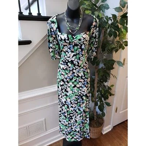 H&M Long Maxi Dress Womens XL Multi Floral Puff Sleeve Sweetheart Neck Back Zip - Picture 1 of 16