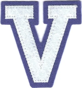2 3/8" x 2 1/2" White Lavender Purple Block Letterman's Letter V Felt Patch - Picture 1 of 1