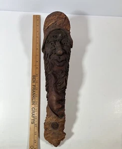 VTG Carved Wood Tree Spirit Old Man Face Folk Art Wall Sculpture 20" Signed OOAK - Picture 1 of 24