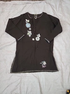 Banana Moon Damenbluse Gr. S braun Blumenmuster halblangarm N9#190 - Bild 1 von 8