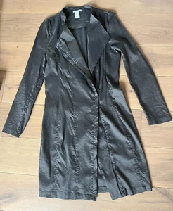 Sarah Pacini brown coat size 4 UK14-16 full zip stretch linen quirky Italy - Picture 1 of 9