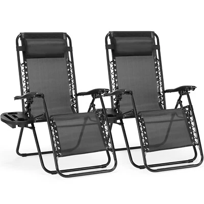 Set of 2 Zero Gravity Chair Folding Outdoor Patio Lounge Recliner Garden Camping - Image 1 of 4