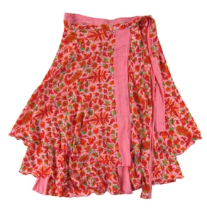 Vintage Kariza Designs Seide rosa orange grün Blumen Midi Wickelrock Medium - Bild 1 von 4