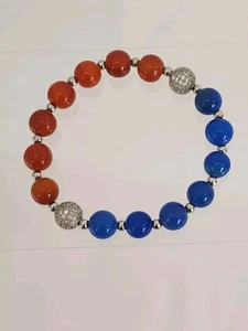 Red Blue Rhinestone Stretch Bracelet 10mm Bead 4mm Silver Spacer - Picture 1 of 1