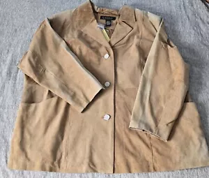 Dialogue 100% Suede Jacket Womens 3X Blazer 3 Button Front Fully Lined DW - Picture 1 of 11