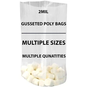 2 Mil - Dehnbare Polybeutel mit Seitenfalten klar Polyethylen mehrere Größen LDPE - Bild 1 von 13