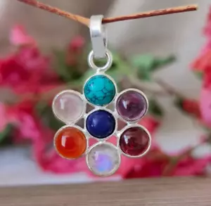 Star Chakra Anhänger, 925 Silber, Rainbow Multi-Edelstein Heilung Schmuck Gift - Bild 1 von 8