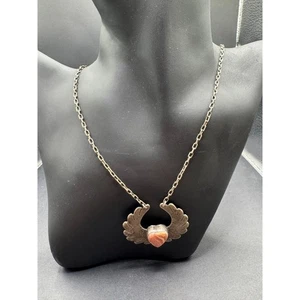 Vintage signierter handgeschmiedeter Sterlingsilber 925 Flügel Herz Jaspis Anhänger Halskette - Bild 1 von 9