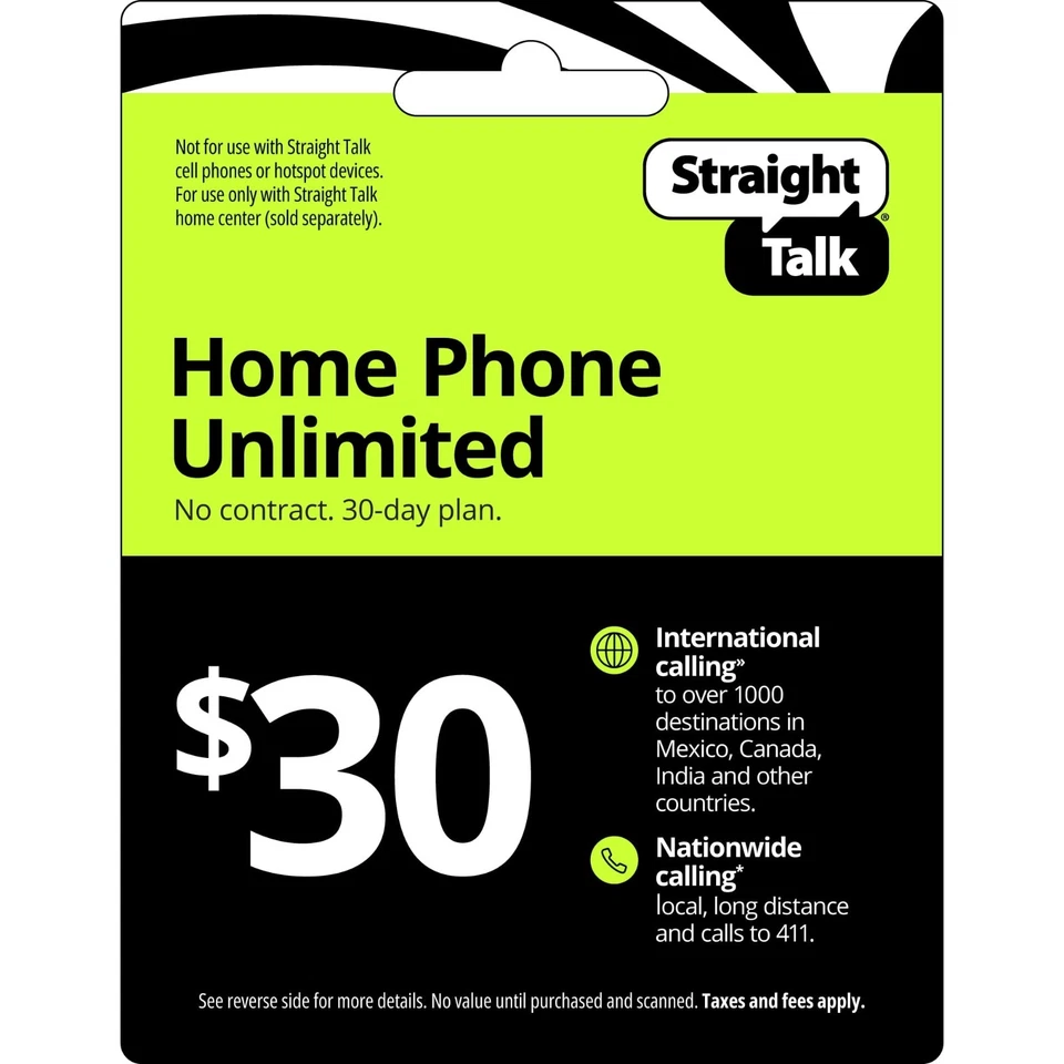 Straight Talk $30 Home Phone Unlimited International 30-Day Plan New Sealed - Image 1 of 1