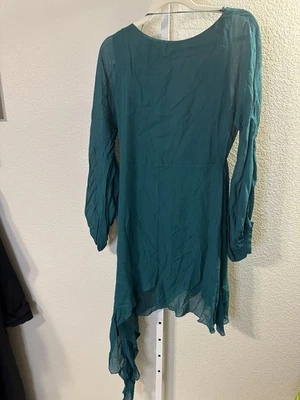 Patrizia Pepe Teal Chiffon Lace Trimmed Wrap Dress with Chain Detail Size 42 Foto 1 de 4