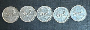 5@ 1970s Canadian Quarters - Canada 1974, 1975, 1976, 1977, 1978 - Bild 1 von 2