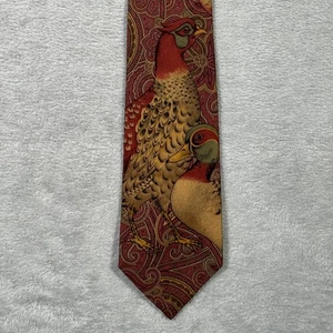 Polo Ralph Lauren Necktie Mens Silk Paisley Duck Bird Pheasant Print Made USA - Picture 1 of 8