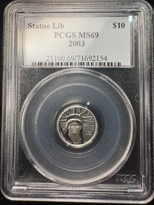 2003 PCGS MS-69 $10 PLATINUM EAGLE 1/10th oz STATUE OF LIBERTY - Image 1 of 2